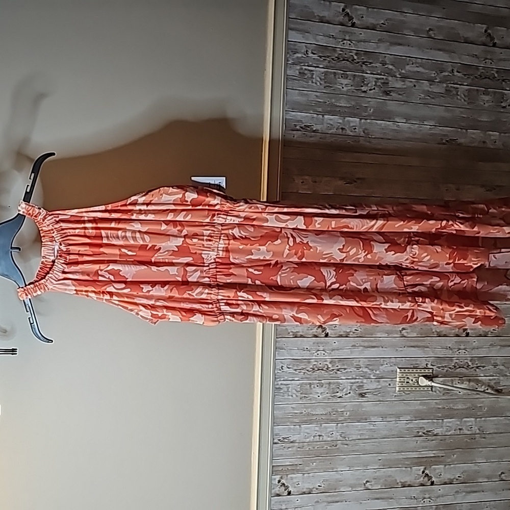 D5🔹️🖤Coral Print Hi lo Dress